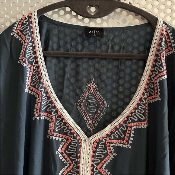 Style Park Kaftan One Size Teal with embroidered Aztec details and tassels - Picture 4 of 7